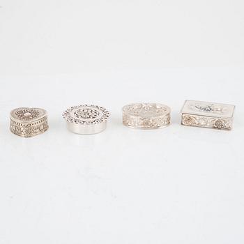 Miniatyrer, 8 st, samt dosor,4 st,  silver 12, bl.a. Mema, 1963-73.