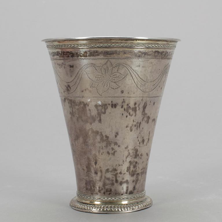 BÄGARE, silver, Petter Lindbom, Kalmar, 1762. Vikt ca 151g.