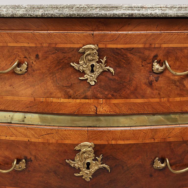 A rococo parquetry and gilt brass-mounted commode by C. Linning (master in Stockholm 1744-79).