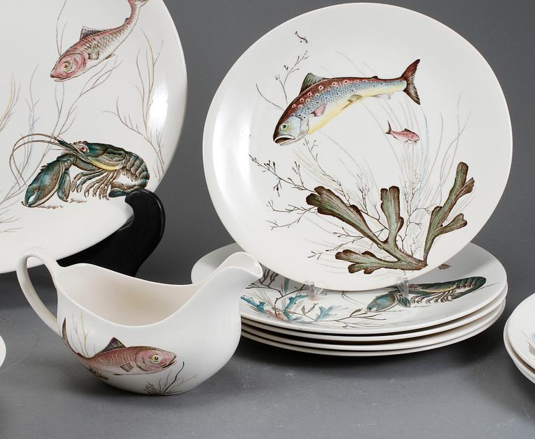 FISKSERVIS, 11 delar, flintgods, "Fish", Johnson Bros, England, 1900-talets andra hälft.