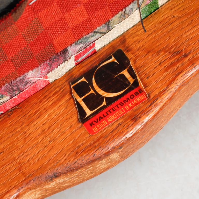 Six chairs designed by Henning Kjærnulf, made by EG Kvalitetsmøbler in the mid 20th century.