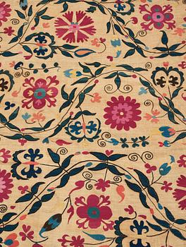 An embroidery, an antique suzani, Ura Tube or the Ferghana valley, ca 250,5-253,5 x 185,5-191,5 cm.