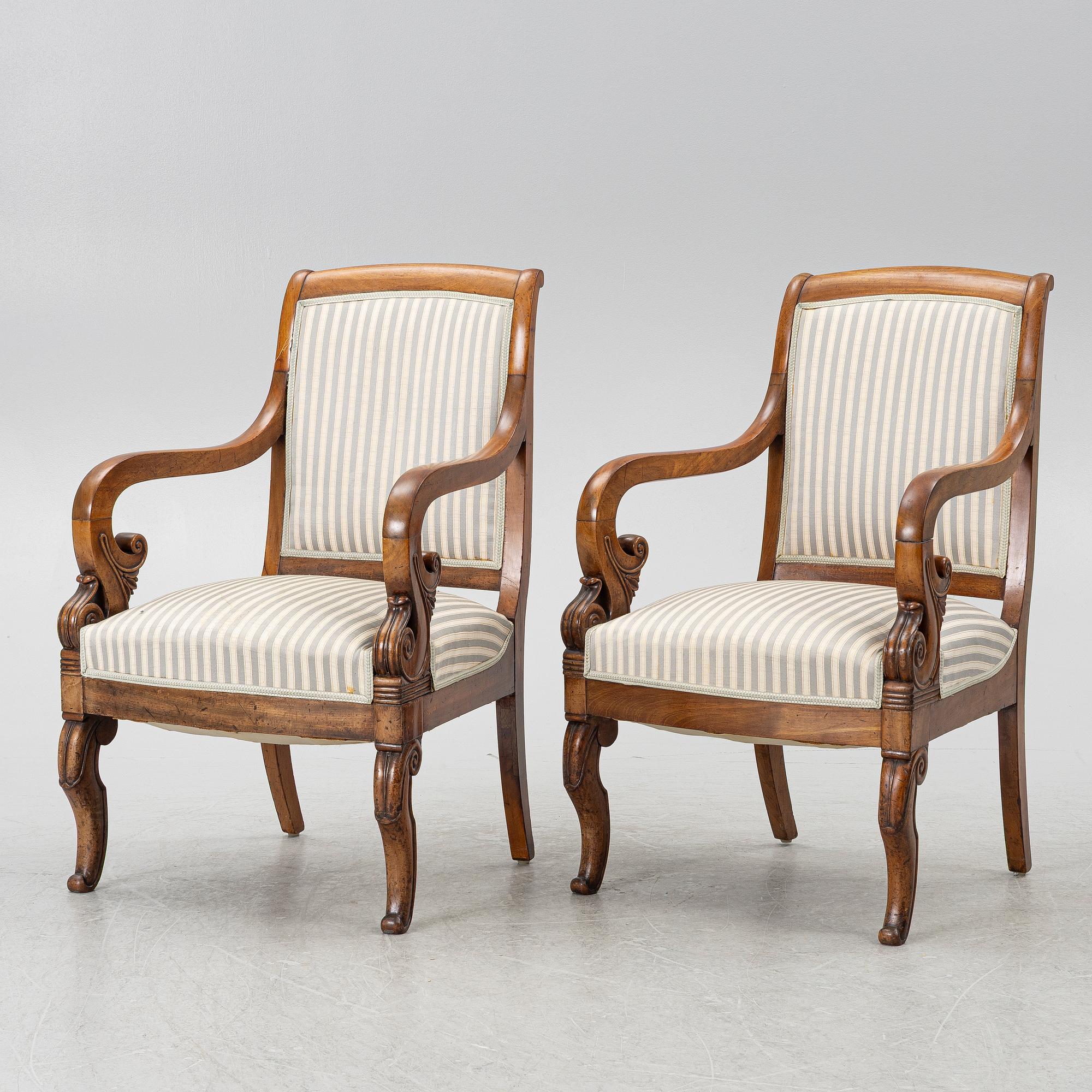 Karmstolar, ett par, Empire, 1800-talets första hälft.