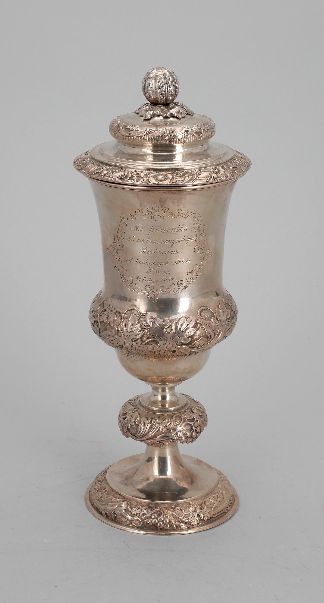 LOCKPOKAL, silver, barockstil, Karol Malcz, Warszawa 1850-tal. Vikt ca 500 gram.