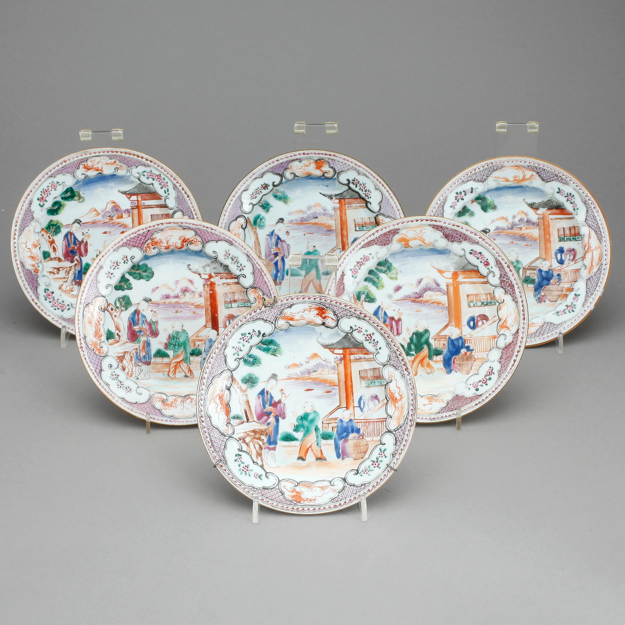ASSIETTER, 6 st, porslin, Kina, Qianlong (1735-96).