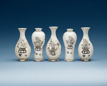 1463. A five piece grisaille garniture, Qing dynasty, Qianlong (1736-95).
