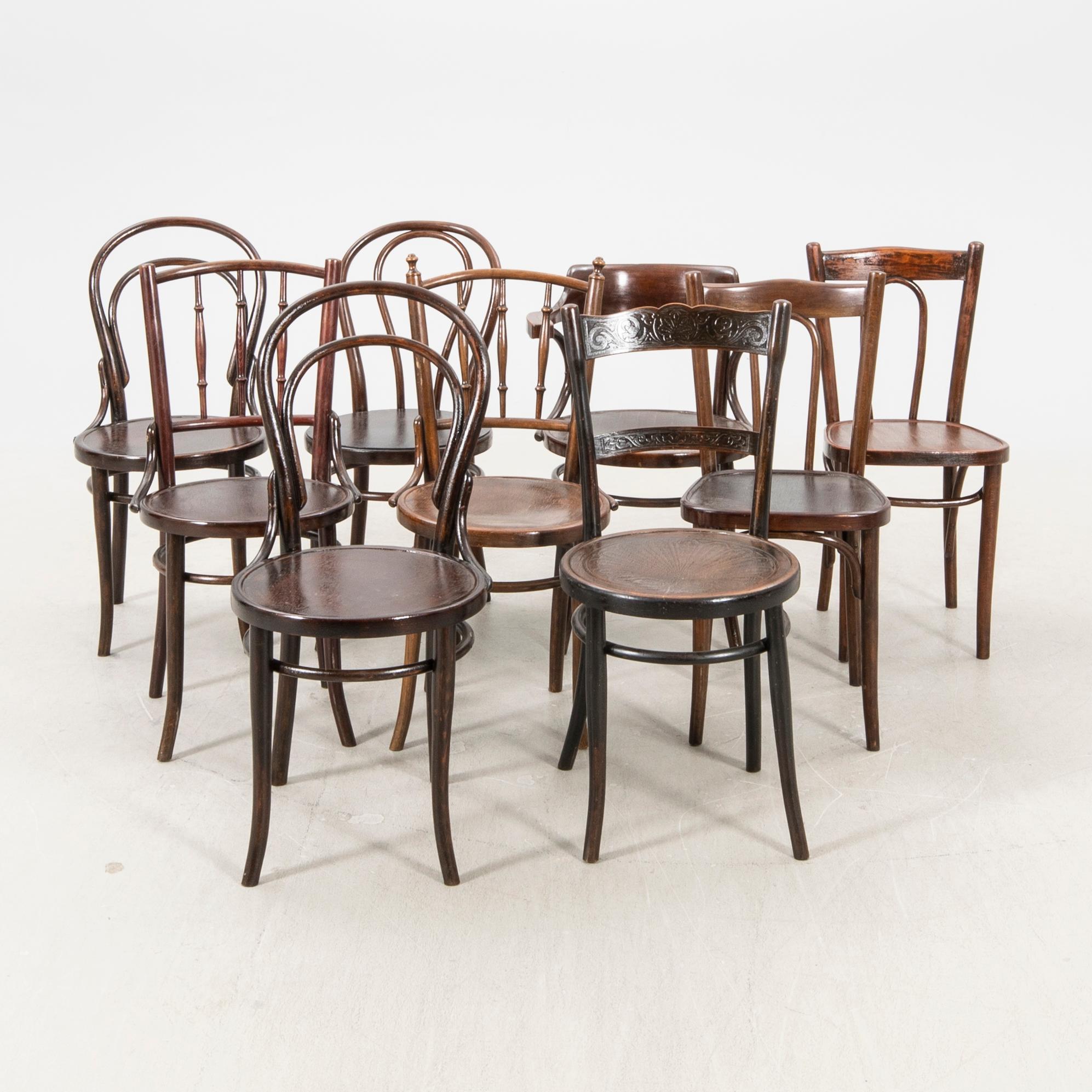 A set of nine different chairs early 1900s.