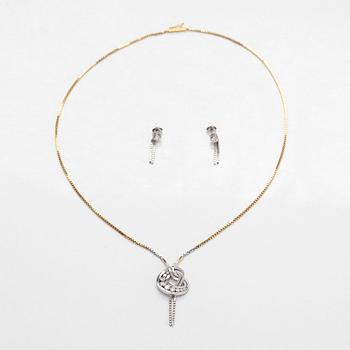 Necklace and earrings, brilliant cut diamonds, 18K white gold and gold. A. Tillander, Helsinki.