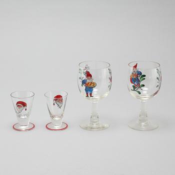 Six wine glass and four schnapps glass from the 20th century.