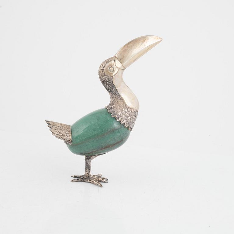 A bird figurine, silver and aventurin quartz, Brazil.