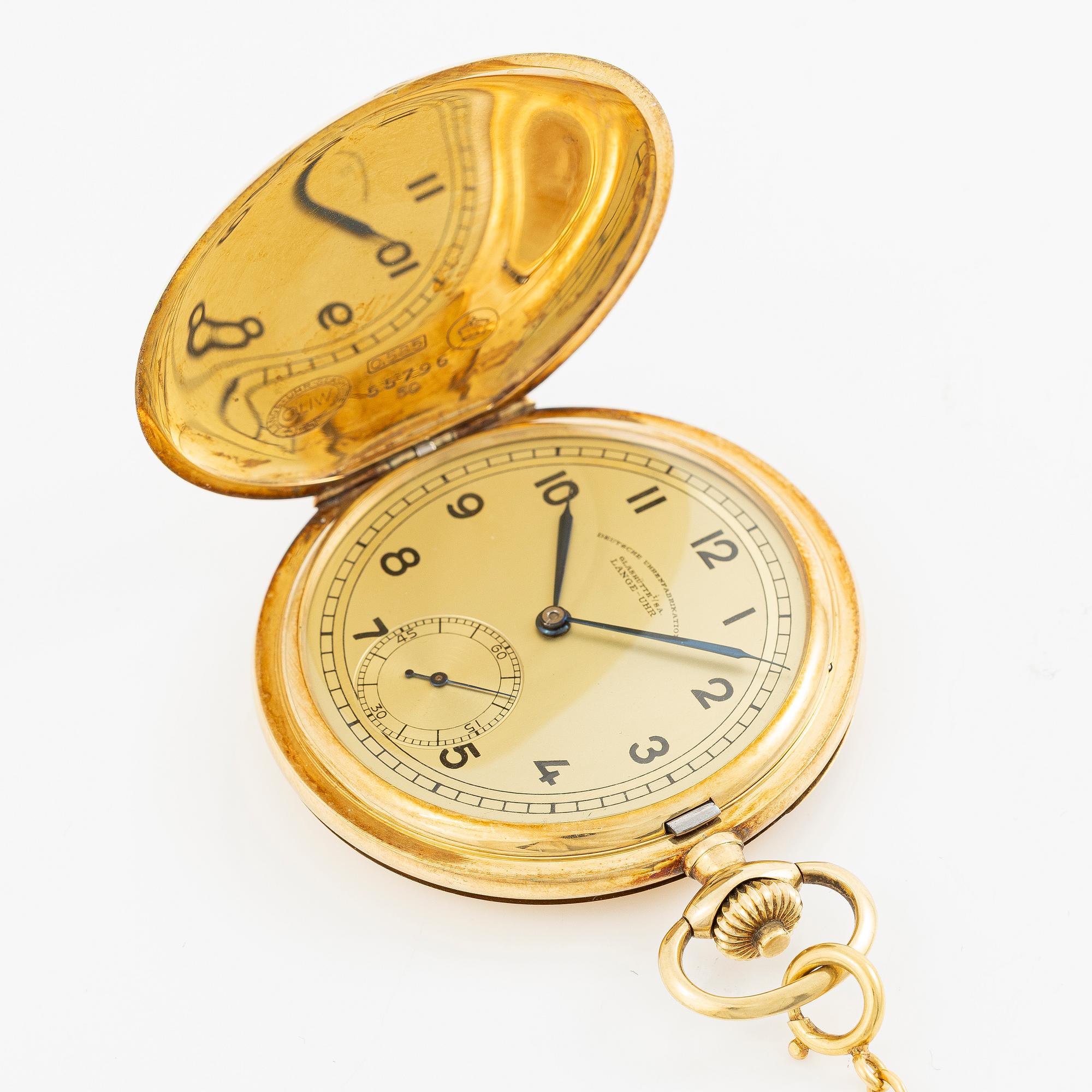 Lange-Uhr, Deutsche Uhrenfabrikation Glashütte, hunter, pocketwatch, 51,5 mm.