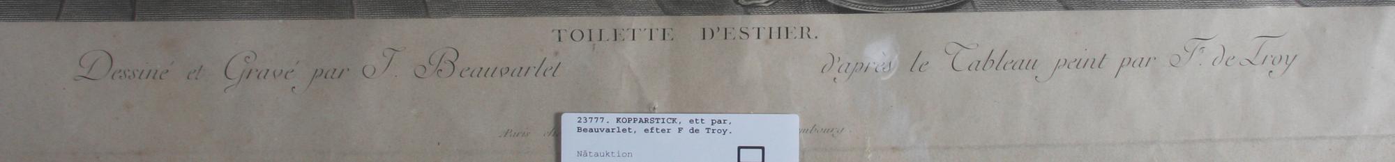 KOPPARSTICK, ett par, Beauvarlet, efter F de Troy.