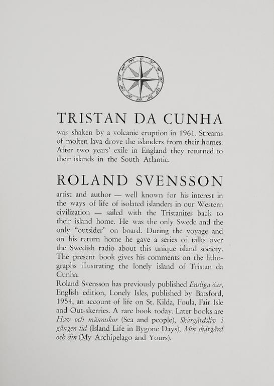 ROLAND SVENSSON, mapp med 7 färglitografier samt häfte, "Tristan da Cunha", sign, numr 187/300.