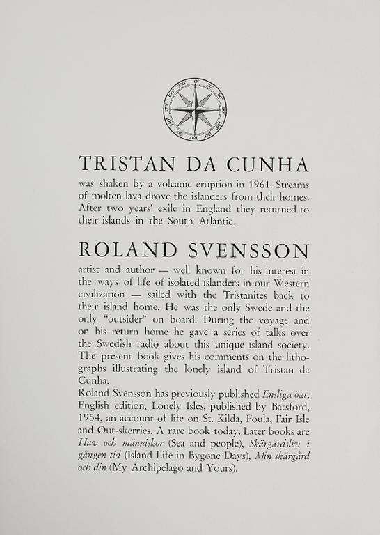 ROLAND SVENSSON, mapp med 7 färglitografier samt häfte, "Tristan da Cunha", sign, numr 187/300.