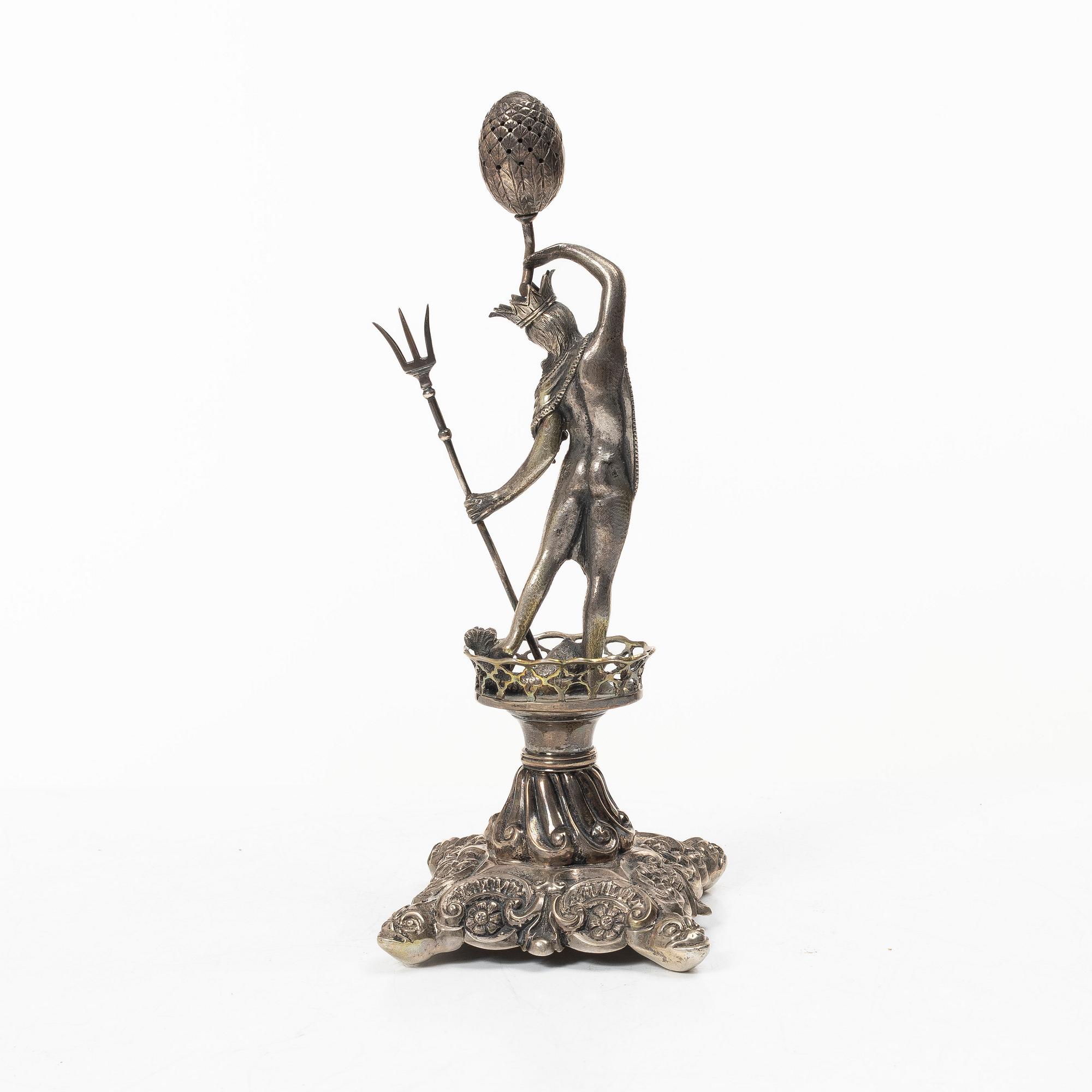 Table decoration/sculpture in silver, depicting Neptune, fantasy marks, circa 1900.