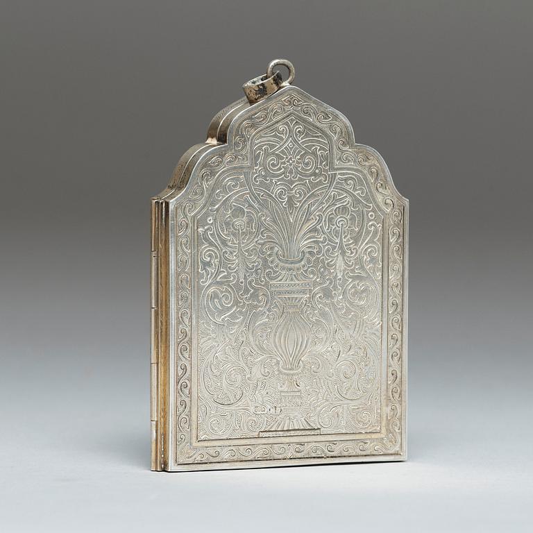 A Russian 19th century parcel-gilt triptyk, marks of Nicholai Pokrovsky, Moscow 1868-1897.