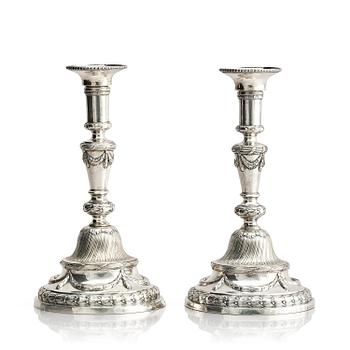 295. A pair of 18th century silver candlesticks, marks of Julius Marianus Bergs, Stockholm 1781.