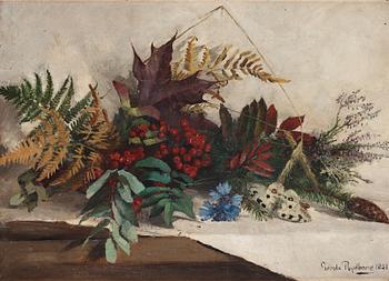 Gerda Tirén, Still life with berries and butterfly.