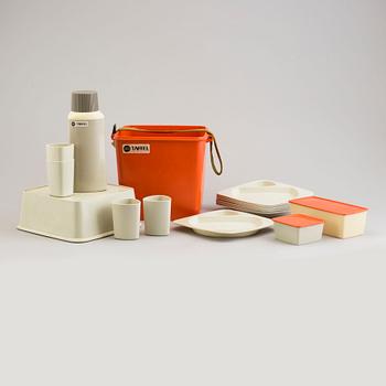 Two plastic picnic services, 'Taffel' by Sigvard Bernadotte, 1960s.