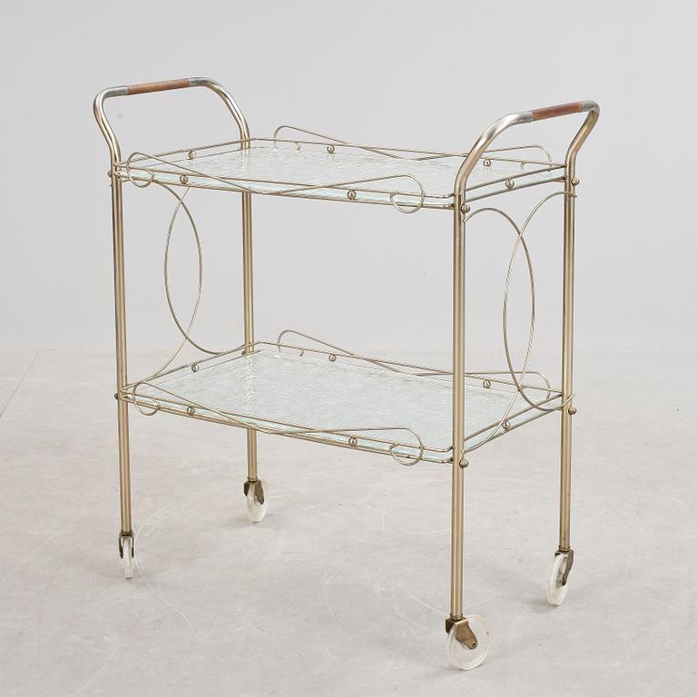 SERVERINGSVAGN, mässing och glas, 1900-talet mitt.