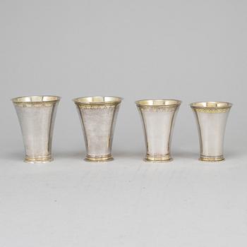 4 swedish silver beakers, 18th century.