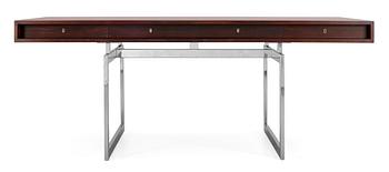 86. A Bodil Kjaer palisander desk on a chrome plated base, Hedensten Møbelfabrik/ E Pedersen, Denmark 1960's.