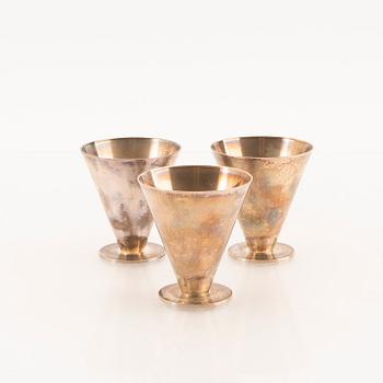 A set of three coctailglasses in siver by Wiwen Nilsson 1973-74, c. 250 grams.