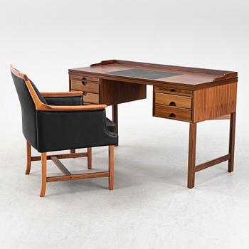 Torbjørn Afdal, a 'Minerva' rosewood desk and a chair, Bruksbo, Haug Snekkeri AS, Norway, 1960's.