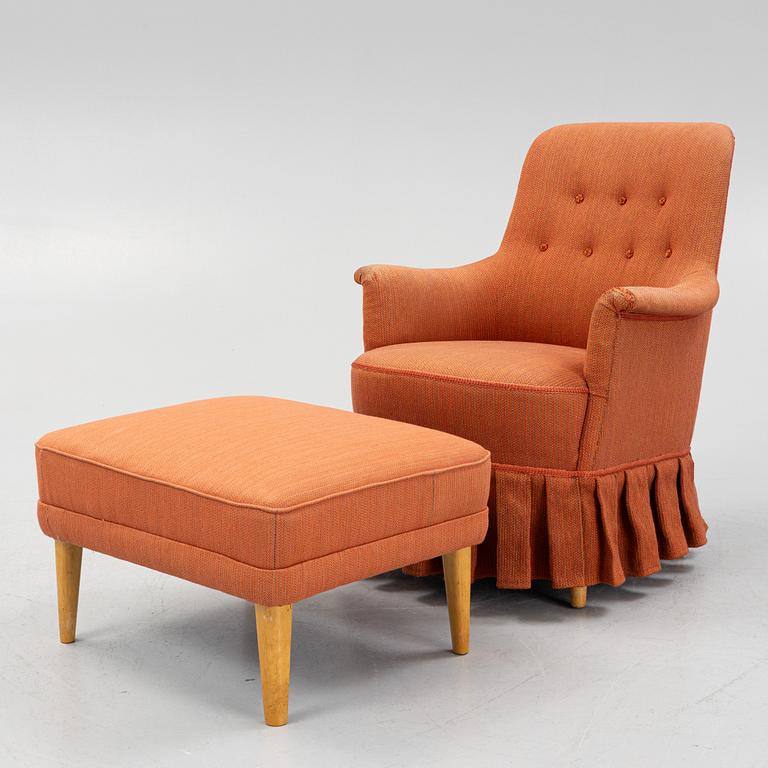 Carl Malmsten, a "Husmor" armchair with a "Farmor" ottoman, Sweden.