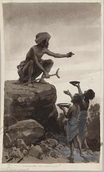 DAVID LJUNGDAHL, illustrationer, 8 st, tusch och täckvitt, signerade D. Ljungdahl. "Den andra djungelboken".