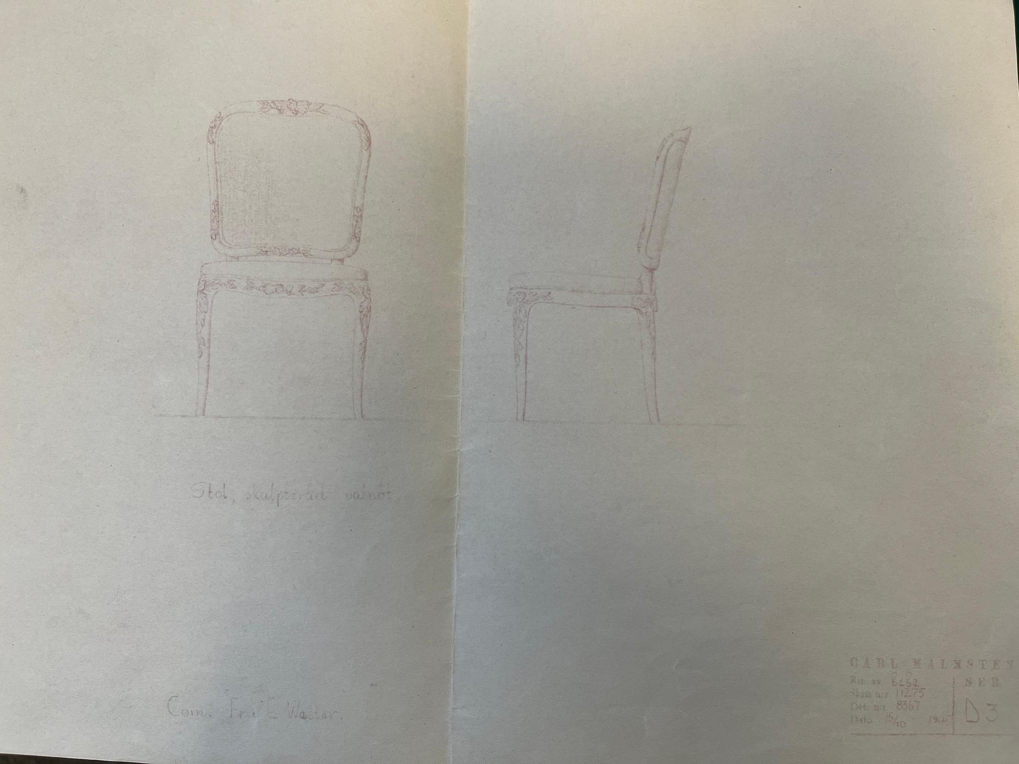 Carl Malmsten, a rare set of six chairs, Cabinetmaker Albin Johansson, Stockholm, 1946.