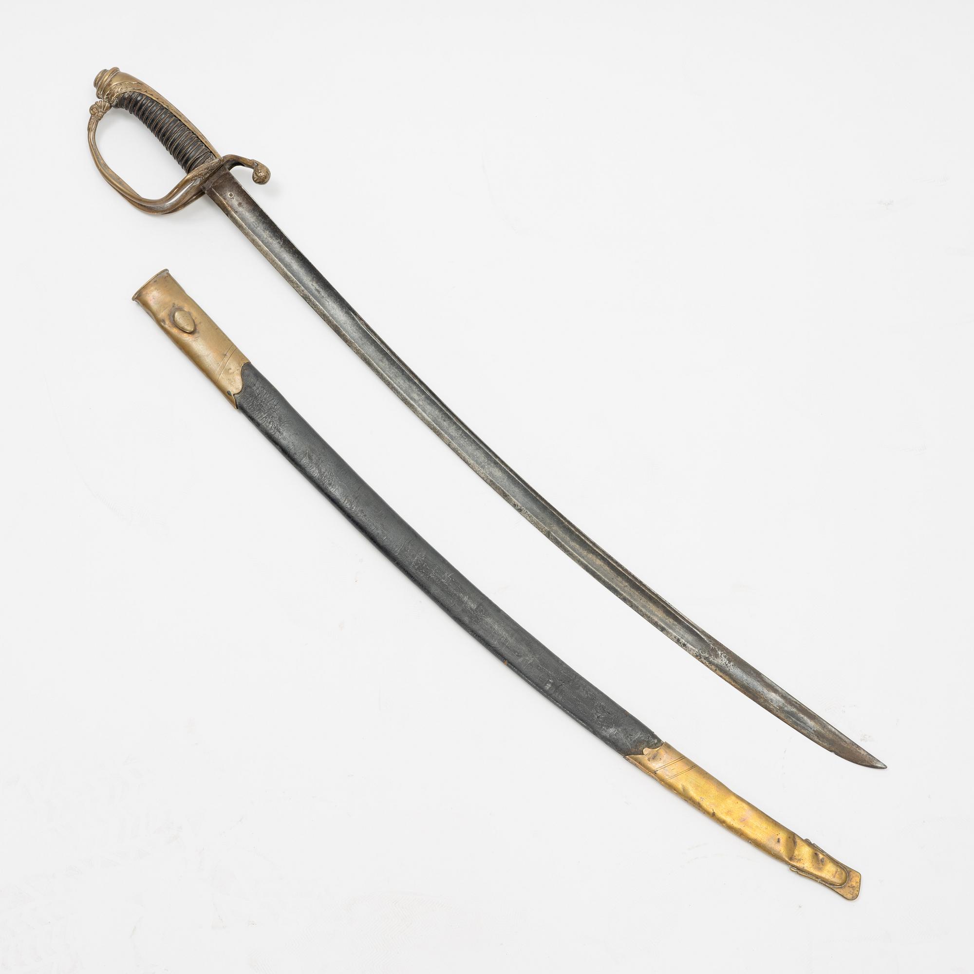 A Belgian sabre, 19th Century, with scabbard.