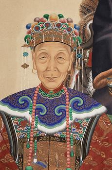 RULLMÅLNING, anfadersporträtt, sen Qingdynastin/tidig Republik.