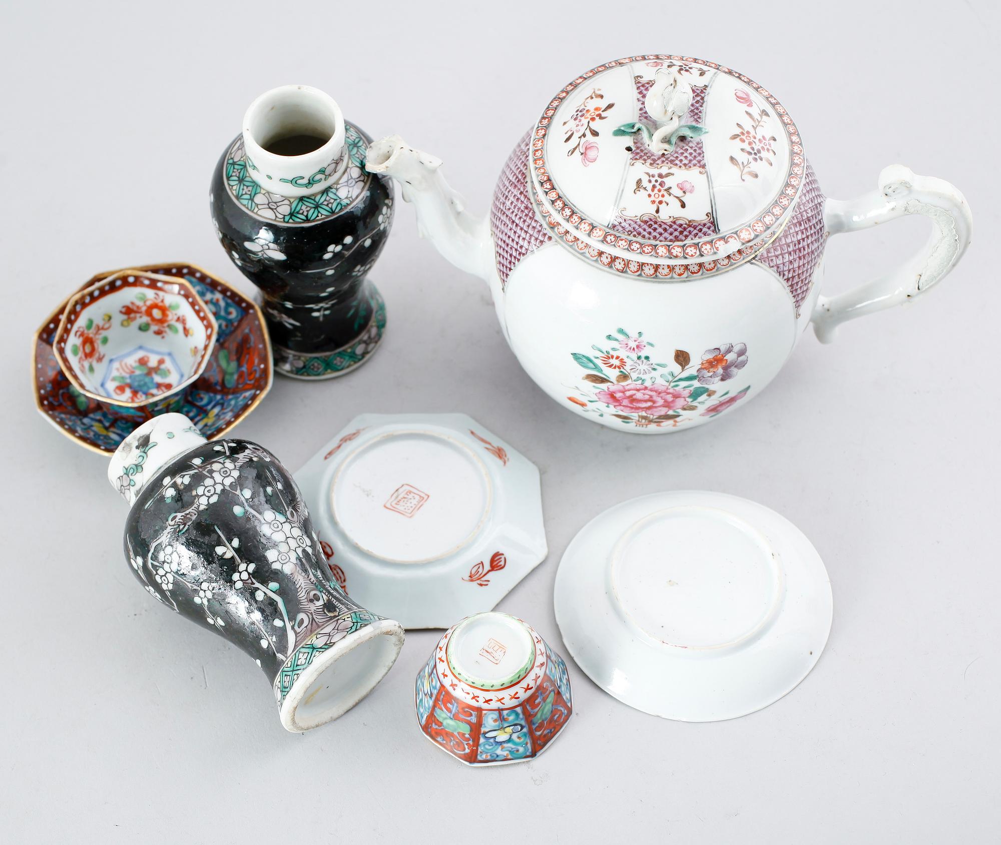 SAMLING OSTINDISKT PORSLIN, 6 del, porslin, bla 1700-tal.