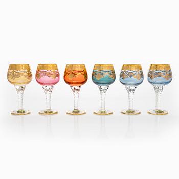 A set of six late 20th century Murano glasses, Italy,.