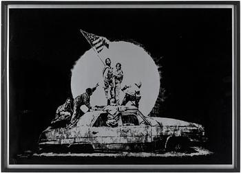 Banksy · BANKSY, offset, "Flag" osignerad upplaga om 1000 st. Stämpelmärkt P.O.W printmaking.