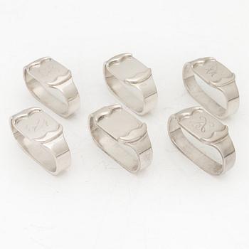 Erik Sjødahl Andersen, servettringar, 6 st, sterlingsilver, Danmark, 1900-talets senare del.