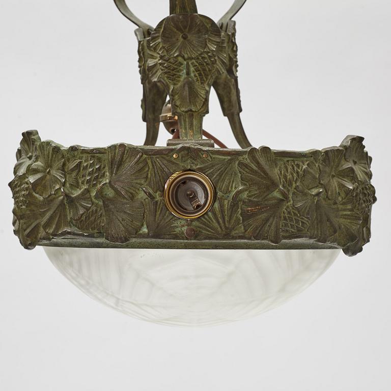 A patinated bronze Jugend ceiling light from Böhlmarks, 1907-24.