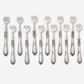 Alphonse Debain, ostrongafflar, 12 st, silver, Paris, Frankrike, 1883-1911.