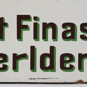 Skylt, emalj, "Lipton's te àr det Finaste i Werlden", Chromo Wolverhampton, England, tidigt 1900-tal.