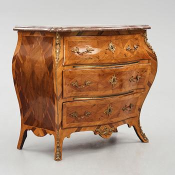 A parquetry and ormolu-mounted rococo commode by P. Gyllenberg (master in Stockholm 1767-85).