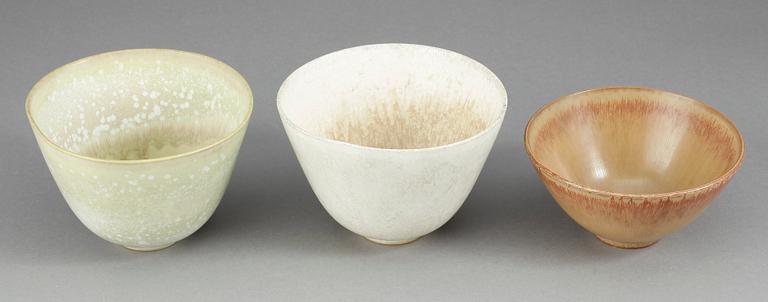 SKÅLAR, 3 st, stengods, Gunnar Nylund, Rörstrand, 1900-talets mitt.