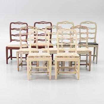 Nine chairs, so-called laughing chairs, 17th and 18th Century.