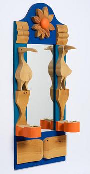 Erik Höglund, a wall mirror with two candle holders, Eriksmålaglas, Sweden, 1960s-70s.