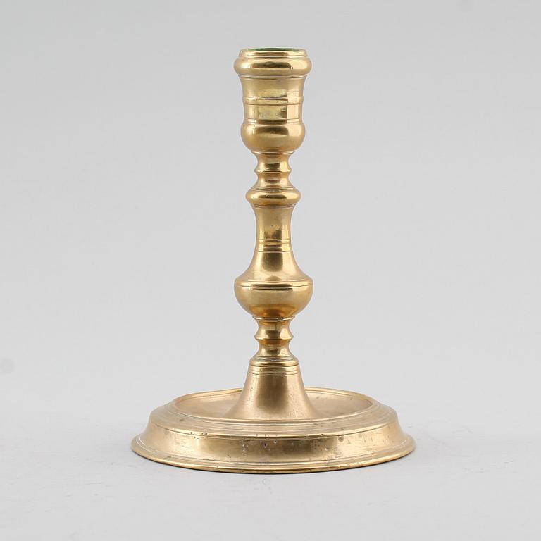 LJUSSTAKE,  mässing, otydlig stämpel, 1700-tal.