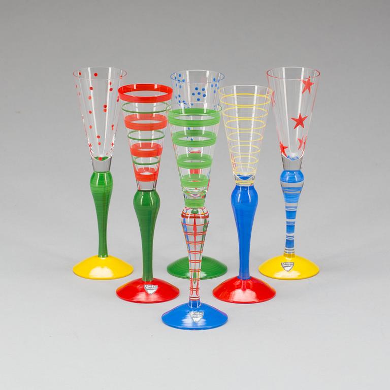 SNAPSGLAS, 6 st. Glas. "Clown", Anne Nilsson, Orrefors, signerade.
