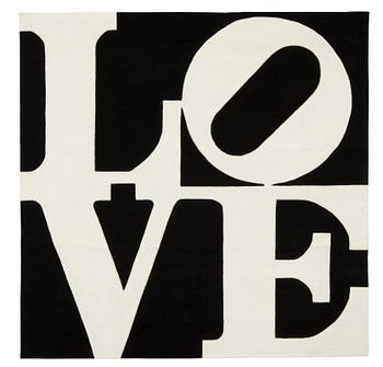 Robert Indiana, CARPET. "White on Black", Chosen love. Hand tufted in 1995. 242 x 245 cm. Robert Indiana.