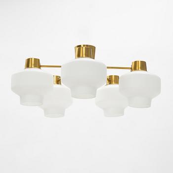 A brass and glass ceiling light, Asea-Elektroskandia, second half of the 20th Century.