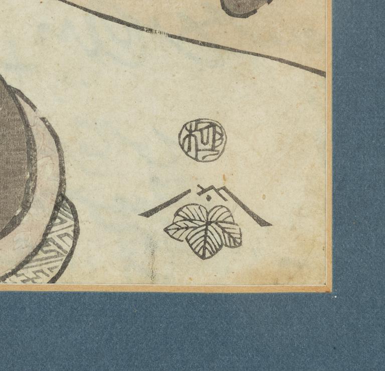Utagawa Kunisada, two woodblock prints, Edo (1603-1868), 19th century.