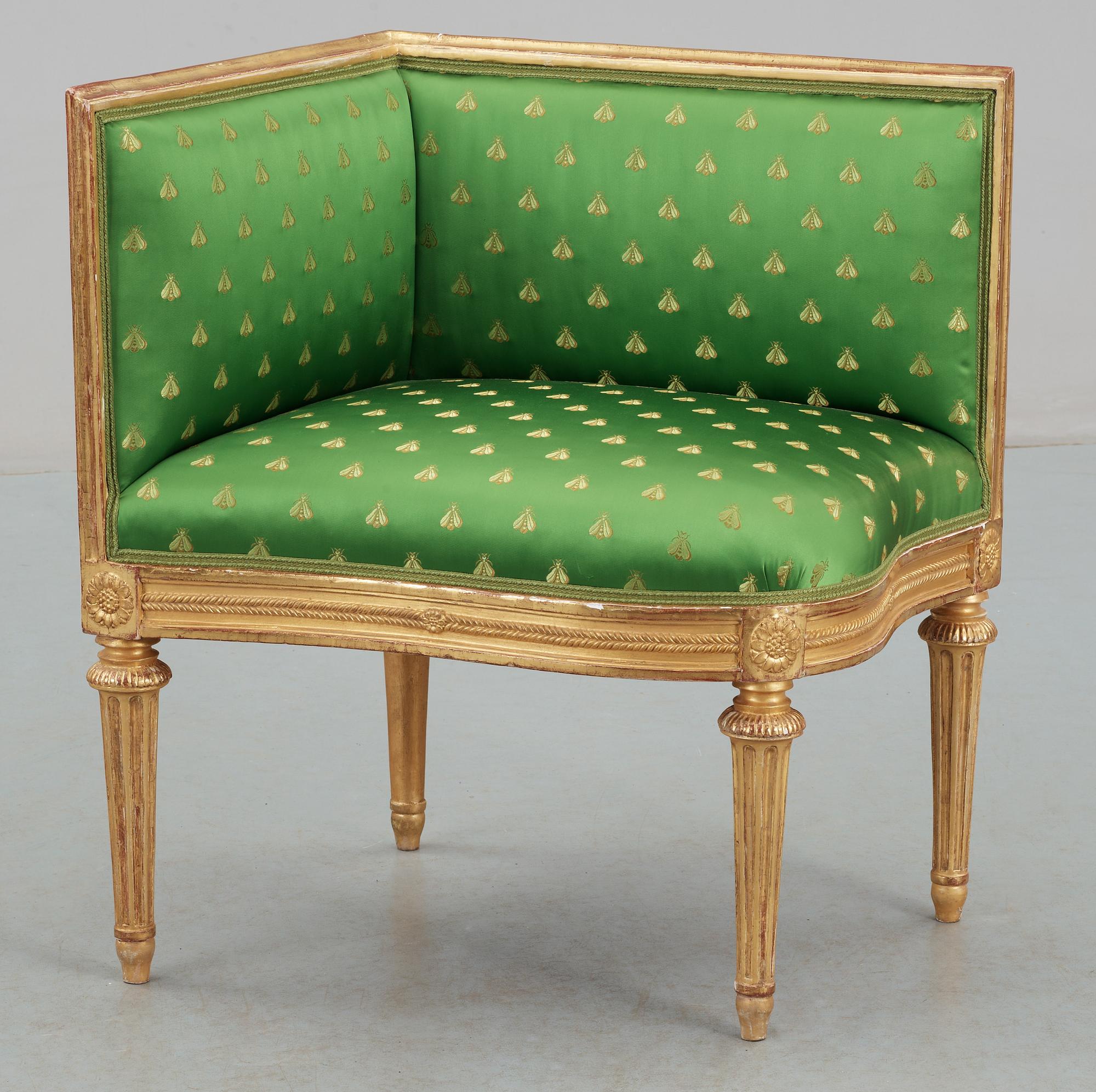 A late Gustavian circa 1790 corner chair, probably by  E. Öhrmark och J. B. Masreliez.